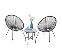 Juskys Ensemble de Meubles de Balcon Ostana en 3 Parties - Table et 2 fauteuils - Groupe de sièges élégant pour Balcon, terrasse et Jardin - Ensemble de Meubles de Jardin pour Balcon Noir