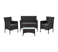 Juskys Ensemble de Meubles en polyrotin Fort Myers 4 Personnes avec canapé 2 Places, 2 chaises, Table et Coussins d'assise mobilier de Jardin r- Couvertures Noires et Gris foncé, Milieu