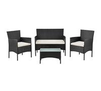 Juskys Ensemble de Meubles en polyrotin Fort Myers 4 Personnes avec canapé 2 Places, 2 chaises, Table et Coussins d'assise mobilier de Balcon - Rembourrage Noir et crème, Milieu
