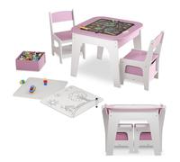 Juskys Ensemble de sièges pour Enfants Milou, Set 2 chaises & 1 Table en Bois, Table de Jeu avec Rangement, Coin Jeu pour Enfants, Rose