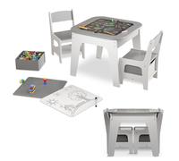 Juskys Ensemble de sièges pour Enfants Milou, Set 2 chaises & 1 Table en Bois, Table de Jeu avec Rangement, Coin Jeu pour Enfants, Gris