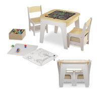 Juskys Ensemble de sièges pour Enfants Milou, Set 2 chaises & 1 Table en Bois, Table de Jeu avec Rangement, Coin Jeu pour Enfants, Naturel