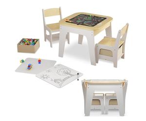 Juskys Ensemble de sièges pour Enfants Milou, Set 2 chaises & 1 Table en Bois, Table de Jeu avec Rangement, Coin Jeu pour Enfants, Naturel