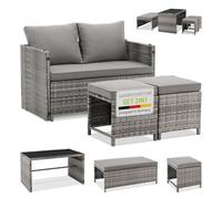 Juskys Ensemble mobilier de Jardin 2 en 1 en polyrotin Jamaika - Table, canapé Lounge - Salon de Balcon ou d’extérieur Gris chiné