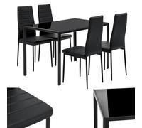 Juskys Ensemble Table à Manger Dalya (120 x 70 cm) avec 4 chaises rembourrées, Plateau en Verre Solide, Piètement en Acier, Revêtement en Similicuir résistant - pour Salle à Manger et Cuisine