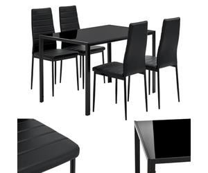 Juskys Ensemble Table à Manger Dalya (120 x 70 cm) avec 4 chaises rembourrées, Plateau en Verre Solide, Piètement en Acier, Revêtement en Similicuir résistant - pour Salle à Manger et Cuisine