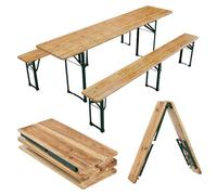 Juskys Ensemble Table et bancs de Brasserie - 3 pièces & Pliable - 220 x 50 x 77 cm - Table Pliante Exterieur & 2 bancs - Set de Meubles de Jardin en Bois de Sapin & Acier
