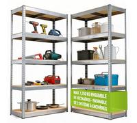 Juskys Étagère Charges Lourdes Basic, Lot de 2, 180 x 90 x 40 cm - 5 Niveau á 175 kg, Capacité 875 kg, Étagères de Rangement en Metal pour Garage et Cave