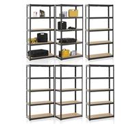 Juskys Étagère Charges Lourdes Basic, Lot de 6, 180 x 90 x 40 cm - 5 Niveau á 175 kg, Capacité 875 kg, Étagères de Rangement en Metal pour Garage et Cave - Gris