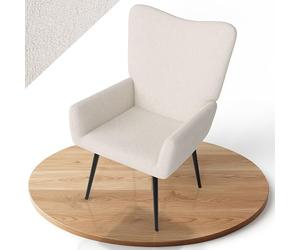 Juskys Fauteuil à Oreilles Odense, Fauteuil Relax en Tissu bouclé, Style scandinave, Dossier Haut & rembourré, Structure en Acier - Beige