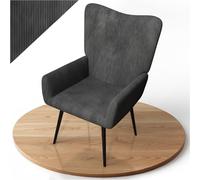 Juskys Fauteuil à Oreilles Odense, Fauteuil Relax en Velours côtelé, Style scandinave, Dossier Haut & rembourré, Structure en Acier - Gris