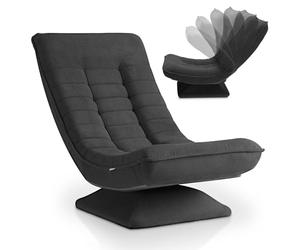 Juskys Fauteuil Relax Korsika - Ergonomique et pivotant à 360°, Pliable avec Rembourrage à 5 Couches - Fauteuil en Velours Confortable pour Salon - Gris