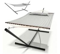 Juskys Hamac Cata avec support et coussin 2 personnes - jusqu’à 200 kg - gris clair