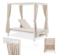 Juskys Kreta Lit de jardin double pour 2 personnes - Toit et dossier réglables - Chaise longue pour terrasse, jardin et balcon - Blanc