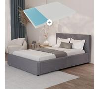 Juskys lit capitonné Salerno 140 x 200 cm avec Matelas - Velours côtelé Gris, lit Moderne avec tête & Pied, Cadre en Bois & métal, sommier à Lattes, capacité 500 kg