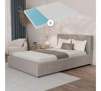 Juskys lit capitonné Salerno 140 x 200 cm avec Matelas - Velours côtelé Taupe, lit Moderne avec tête & Pied, Cadre en Bois & métal, sommier à Lattes, capacité 500 kg