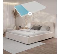 Juskys lit capitonné Salerno 180 x 200 cm avec Matelas - Velours côtelé Beige, lit Moderne avec tête & Pied, Cadre en Bois & métal, sommier à Lattes, capacité 500 kg