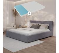 Juskys lit capitonné Salerno 180 x 200 cm avec Matelas - Velours côtelé Gris, lit Moderne avec tête & Pied, Cadre en Bois & métal, sommier à Lattes, capacité 500 kg