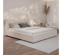 Juskys lit capitonné Salerno 180 x 200 cm - Velours côtelé Beige, lit Moderne avec tête & Pied, Cadre en Bois & métal, sommier à Lattes, capacité 500 kg