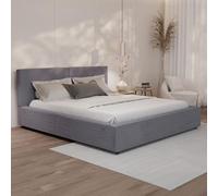 Juskys lit capitonné Salerno 180 x 200 cm - Velours côtelé Gris, lit Moderne avec tête & Pied, Cadre en Bois & métal, sommier à Lattes, capacité 500 kg