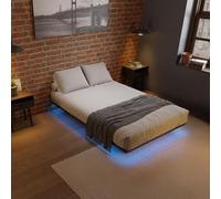 Juskys Lit métallique Palamos 140x200 cm avec sommier à Lattes, éclairage LED avec différents Modes de Couleurs, lit Flottant pour Adultes & Adolescents, 2 Personnes, Noir