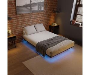 Juskys Lit métallique Palamos 140x200 cm avec sommier à Lattes, éclairage LED avec différents Modes de Couleurs, lit Flottant pour Adultes & Adolescents, 2 Personnes, Noir