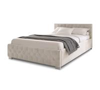 Juskys lit rembourré Nizza 120x200 cm sommier à Lattes, Coffre et éclairage LED, Cadre de lit avec Housse en Velours et surpiqûre Chesterfield, Beige