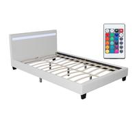 Juskys Lit rembourré Paris 120x200 cm avec sommier à Lattes, éclairage LED et tête de lit, revêtement en Similicuir, Cadre de lit pour Adulte et ado, 1 Personne, Blanc