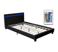 Juskys Lit rembourré Paris 120x200 cm avec sommier à Lattes, éclairage LED et tête de lit, revêtement en Similicuir, Cadre de lit pour Adulte et ado, 1 Personne, Noir