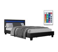 Juskys Lit rembourré Paris 120x200 cm avec sommier à Lattes, éclairage LED, Matelas et tête de lit, revêtement en Similicuir, Cadre de lit pour Adulte et ado, 1 Personne, Noir