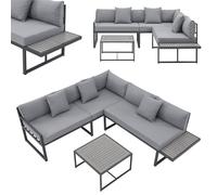 Juskys Mobilier de Jardin Lounge St. Tropez - Coin Salon 4 Personnes - Ensemble avec Table, canapé d'angle et Coussins - Meubles pour Balcon et Jardin - Fauteuils de Balcon en Bois - Gris
