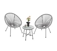 Juskys Ostana Ensemble de meubles de balcon 3 pièces, table et 2 fauteuils, élégant pour balcon, terrasse et jardin, gris clair