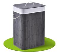 Juskys Panier à linge en bambou Curly gris - récupérateur de linge avec couvercle, anse & 1 compartiment - sac à linge en tissu corbeille à linge amovible & lavable- Gris, 72 litres