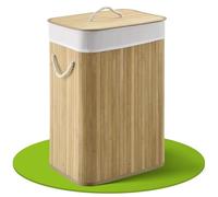Juskys Panier à linge en bambou Curly naturel - récupérateur de linge avec couvercle, anse & 1 compartiment - sac à linge en tissu corbeille à linge amovible & lavable- naturel, 72 litres