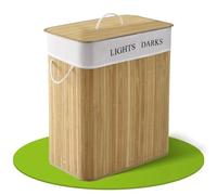 Juskys Panier à linge en bambou Curly - récupérateur de linge avec couvercle, anse & 2 compartiments - sac à linge en tissu amovible & lavable- naturel, 100 litres