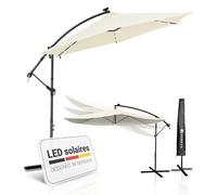 Juskys Parapluie feu tricolore Brésil Eclairage LED solaire & manivelle - Protection UV, déperlant, articulé - parasol marché parapluie/crème- crème, 300cm
