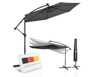 Juskys Parapluie feu tricolore Brésil support manivelle - protection UV, hydrofuge, articulé - parapluie marché parasol- Gris, 300cm