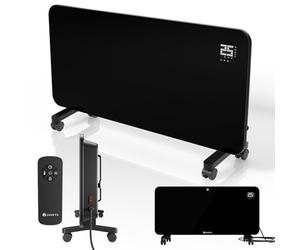 Juskys radiateur en verre 2000W - Noir, chauffage infrarouge mural ou sur pied, commande par application, écran LED, sécurité et télécommande