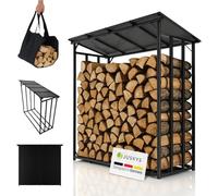 Juskys Range-bûches extérieur avec toit - étanche, bâche anti-UV, sol surélevé & montage facile, idéal pour stockage en extérieur