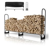 Juskys range-bûches L - 260 x 117 x 36 cm - noir, support à bois de chauffage en acier avec housse Oxford, abri à bois pour extérieur & terrasse, charge 300 kg