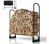 Juskys range-bûches M - 130x117x36 cm - noir, support à bois de chauffage en acier avec housse Oxford, abri à bois pour extérieur & terrasse, charge 200 kg