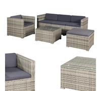 Juskys Salon de Jardin en polyrotin Lounge Punta Cana L, résistant aux intempéries - avec canapé, Fauteuil, Tabouret, Table & Coussins - 4-5 Personnes - Ensemble de Meubles de Jardin Gris chiné