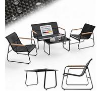 Juskys Salon de Jardin Genua 4 pièces - Anthracite, Ensemble Outdoor avec accoudoirs, canapé Deux Places, Textile, Table et Banc, Structure Acier