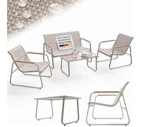 Juskys Salon de Jardin Genua 4 pièces - Sable, Ensemble Outdoor avec accoudoirs, canapé Deux Places, Textile, Table et Banc, Structure Acier