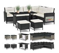 Juskys Salon de Jardin Lounge Manacor en polyrotin Noir - avec canapé, Table, 2 tabourets & Coussins - Ensemble de Meubles pouvant accueillir jusqu'à 7 Personnes - Housses de Couleur crème