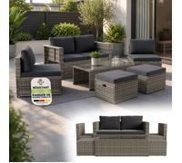 Juskys Salon de jardin lounge Salou en polyrattan gris - ensemble de mobilier extérieur