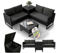 Juskys Salon de jardin lounge Santorini en polyrattan noir/gris - ensemble de mobilier extérieur