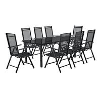 Juskys Salon de Jardin Milano en Aluminium 8+1 - 8 chaises à Haut Dossier réglables et Pliables avec Table - Ensemble de Meubles de Jardin 9 pièces résistant aux intempéries - Gris