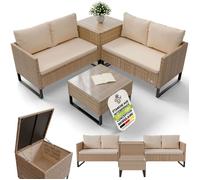 Juskys Salon de jardin Polyrattan Santorini crème/sable - Ensemble lounge 6 personnes