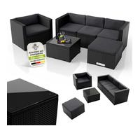 Juskys Salon de jardin Punta Cana L polyrattan noir/gris 4-5 pers canapé fauteuil table pouf